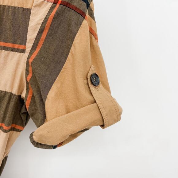 Burberry Dress Shirt Plaid Classic Nova Check Tan Brown US 2 Summer Print Black - Picture 10 of 14